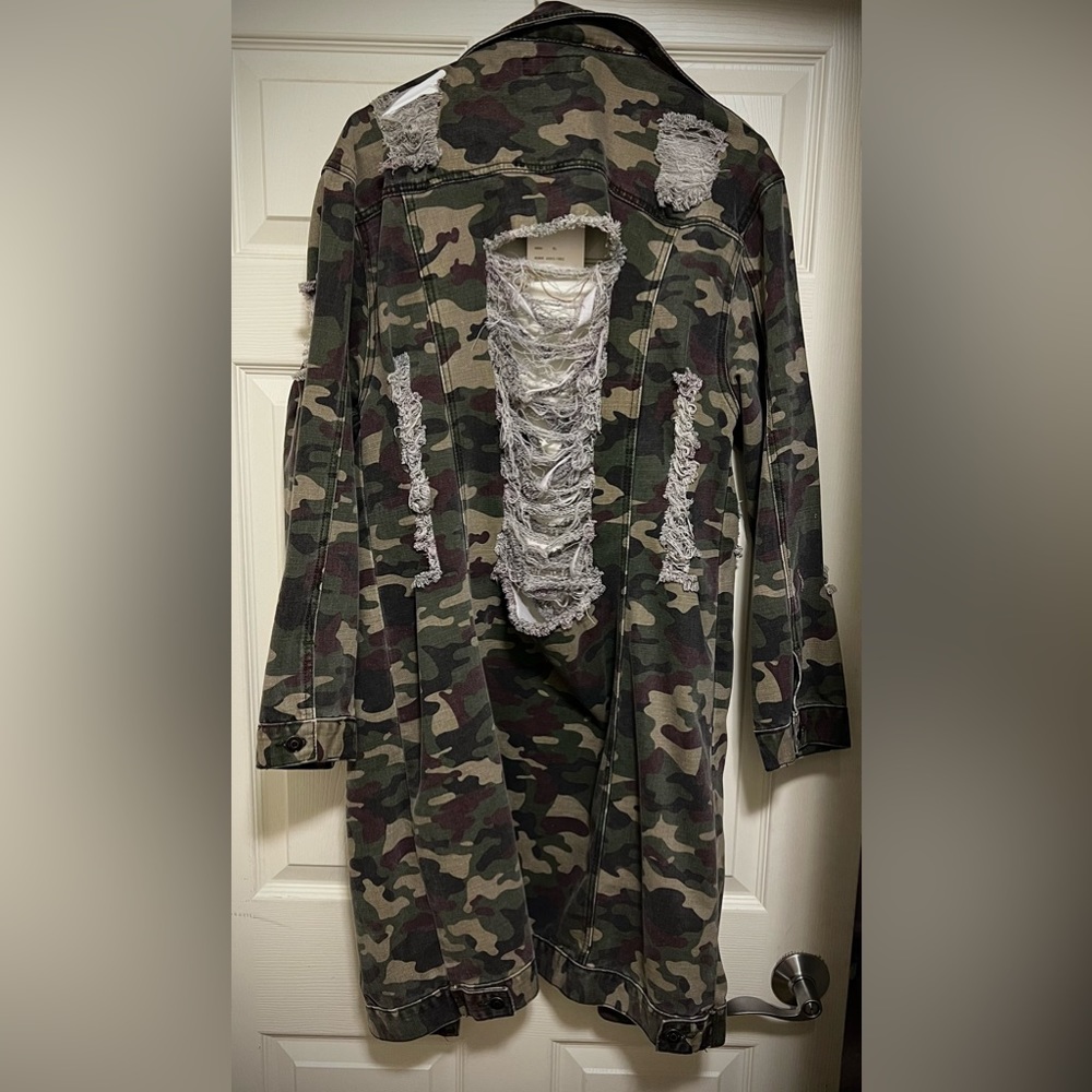 Army Fatigue Jean Jacket with Rips